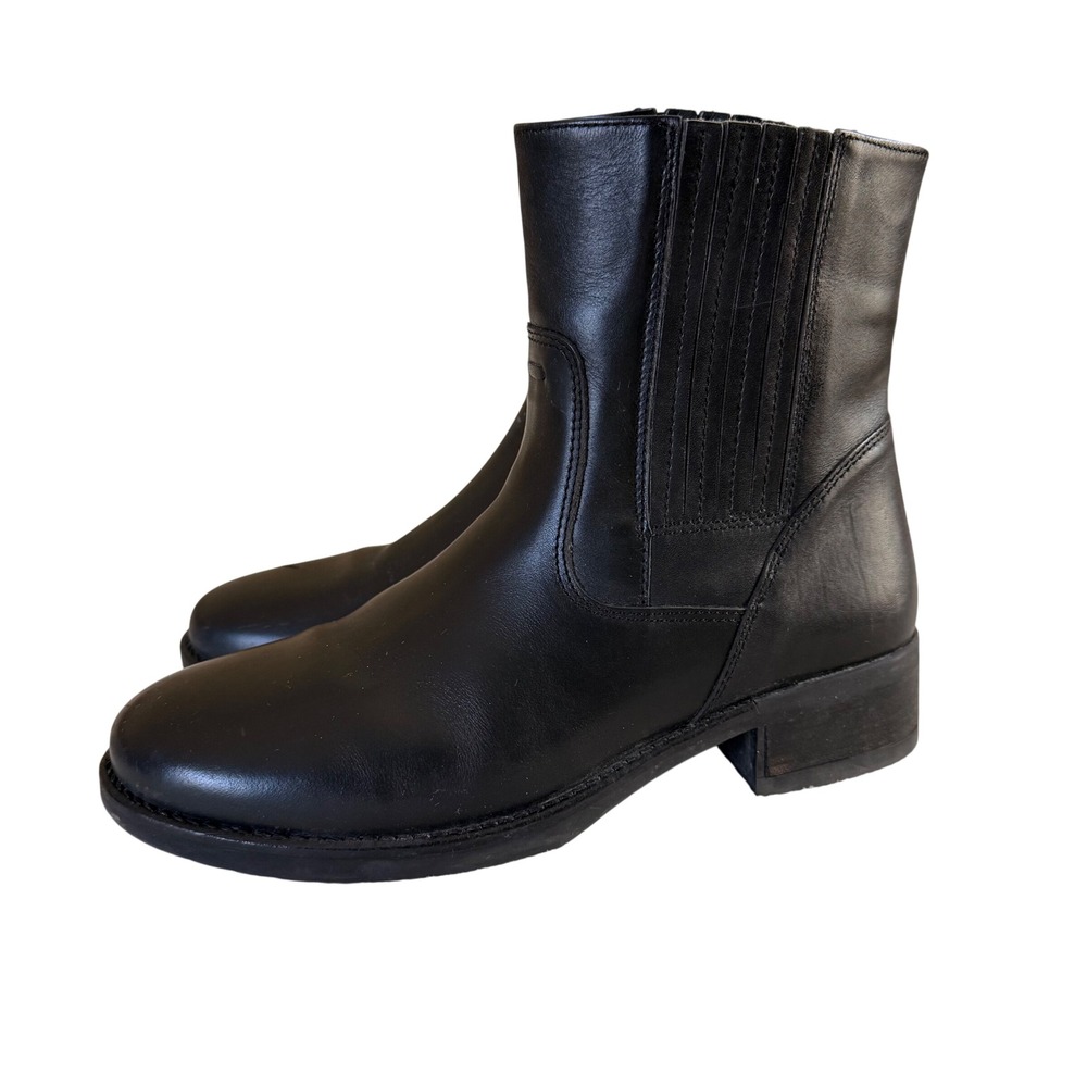 LL Bean Black Leather Ankle Boots Size 8.5 Chunky Edgy Moto‎ Biker